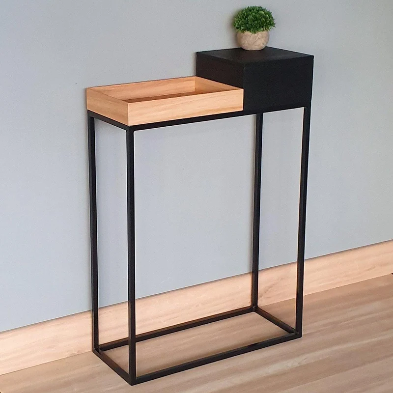 schmaler Designer Konsolentisch massive Eiche natur 60cm