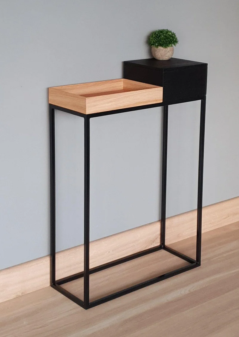 schmaler Designer Konsolentisch massive Eiche natur 60cm
