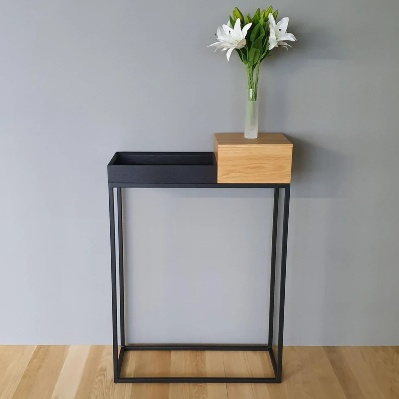 schmaler Designer Konsolentisch massive Eiche natur 60cm