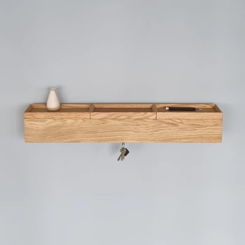 schmale Wandkonsole massive Eiche natur 72cm drei Tabletts
