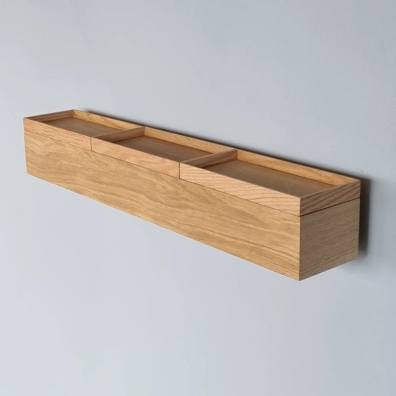 schmale Wandkonsole massive Eiche natur 72cm drei Tabletts
