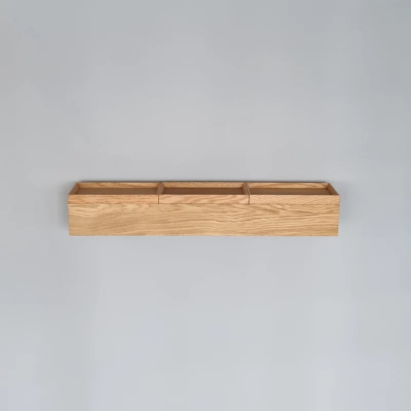 schmale Wandkonsole massive Eiche natur 72cm drei Tabletts