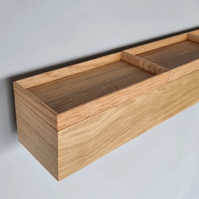 schmale Wandkonsole massive Eiche natur 72cm drei Tabletts