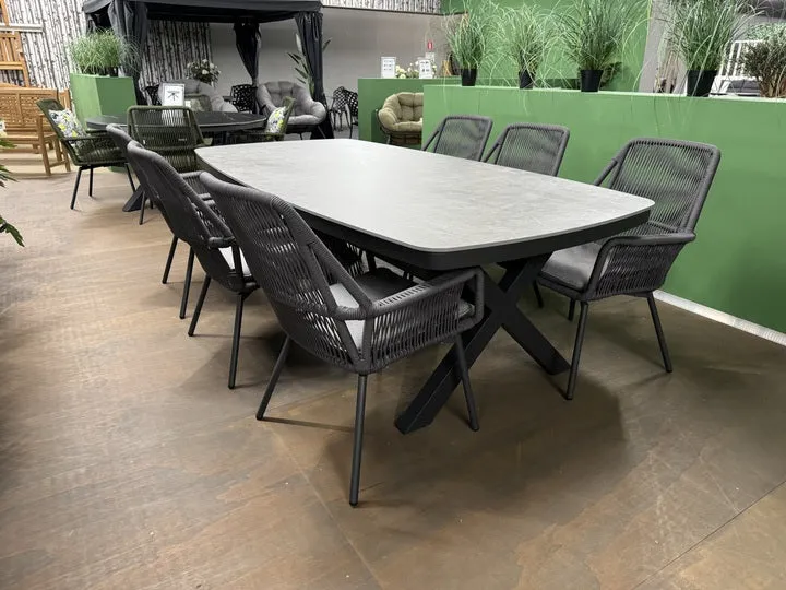 Gartentisch grau Keramik-Tischplatte, Gartentisch anthrazit Aluminium, Länge 240 cm