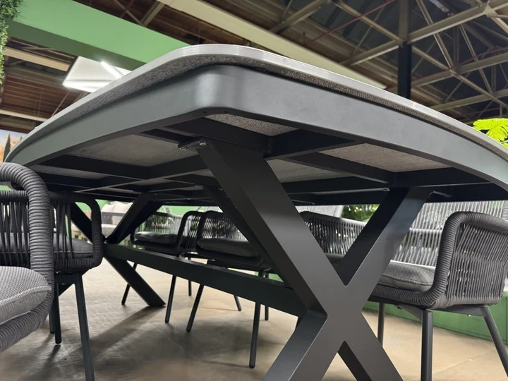 Gartentisch grau Keramik-Tischplatte, Gartentisch anthrazit Aluminium, Länge 240 cm