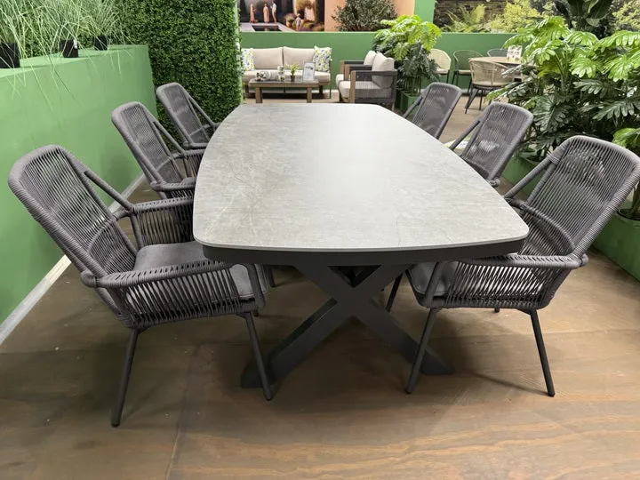 Gartentisch grau Keramik-Tischplatte, Gartentisch anthrazit Aluminium, Länge 240 cm