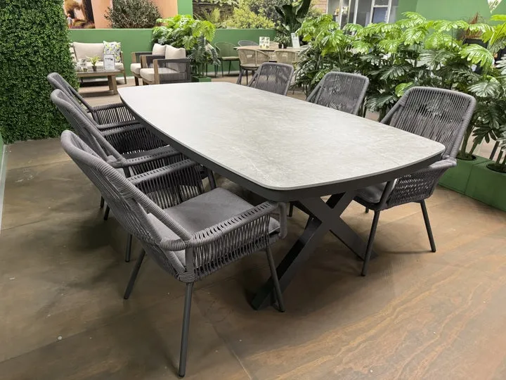 Gartentisch grau Keramik-Tischplatte, Gartentisch anthrazit Aluminium, Länge 240 cm