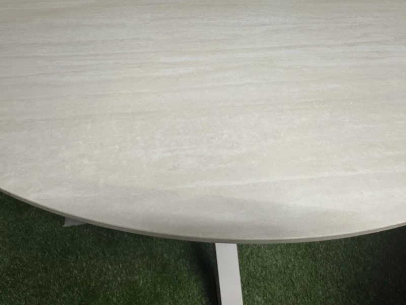 Gartentisch rund creme-weiß Keramik-Tischplatte, Gartentisch Aluminium-Tischgestell, Durchmesser 118 cm