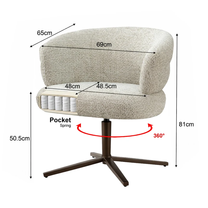 Stuhl drehbar Farbe beige, Esszimmerstuhl drehbar, Breite 69 cm