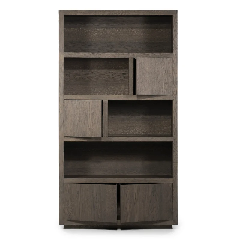 Wohnzimmerschrank braun Eiche furniert, Bücherregal braun Eiche furniert, Schrank braun Holz, Breite 120 cm