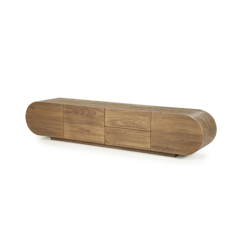 Fernsehschrank oval Holz furniert, TV Schrank mit 2 Schubladen Naturholz, Breite 160 cm