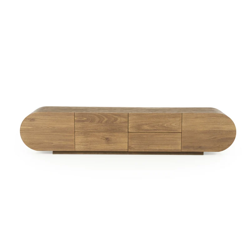 Fernsehschrank oval Holz furniert, TV Schrank mit 2 Schubladen Naturholz, Breite 160 cm