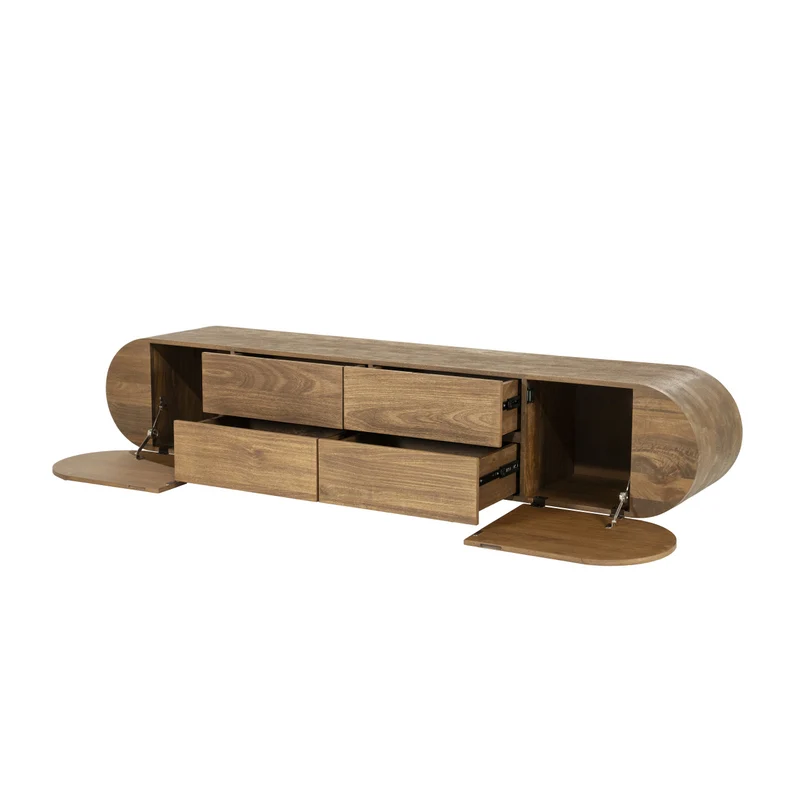Fernsehschrank oval Holz furniert, TV Schrank mit 2 Schubladen Naturholz, Breite 160 cm