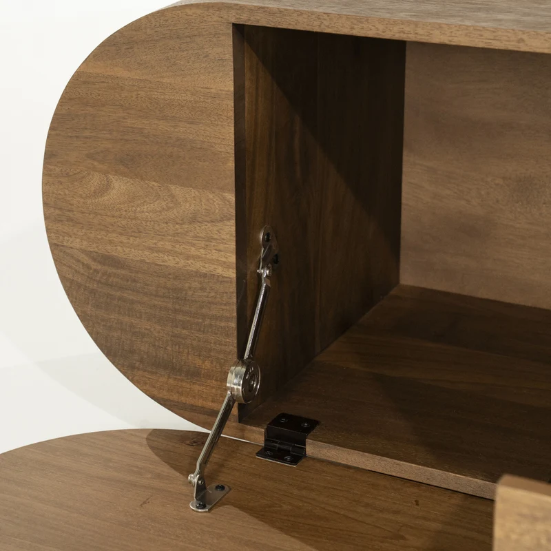 Fernsehschrank oval Holz furniert, TV Schrank mit 2 Schubladen Naturholz, Breite 160 cm