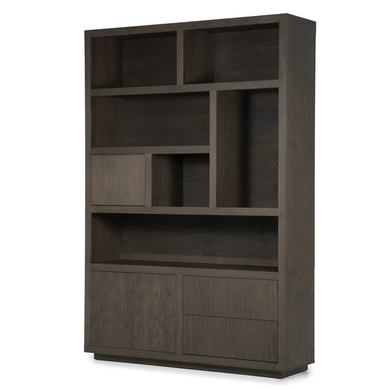 Wohnzimmerschrank braun Eiche furniert, Bücherregal braun Eiche furniert, Schrank braun Holz, Breite 150 cm