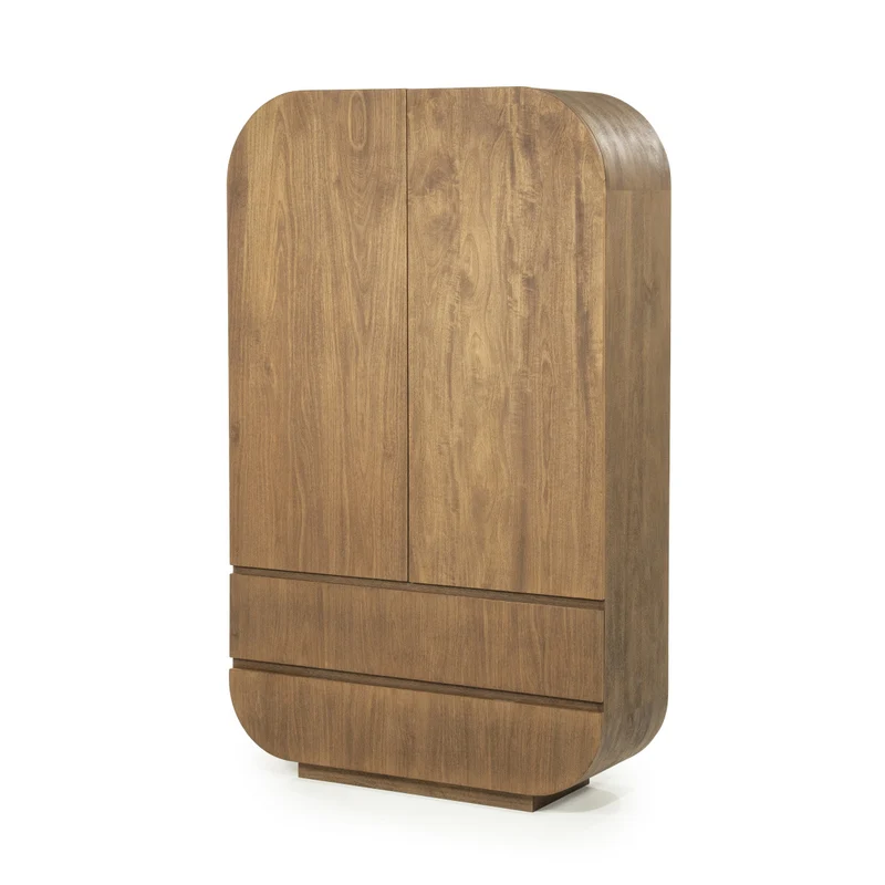 Fernsehschrank oval Holz furniert, TV Schrank mit 2 Schubladen Naturholz, Breite 160 cm
