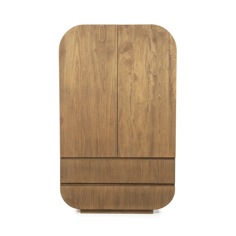 Highboard oval Holz furniert, Schrank mit 2 Schubladen Naturholz-braun, Wohnzimmerschrank oval Holz, Höhe 180 cm