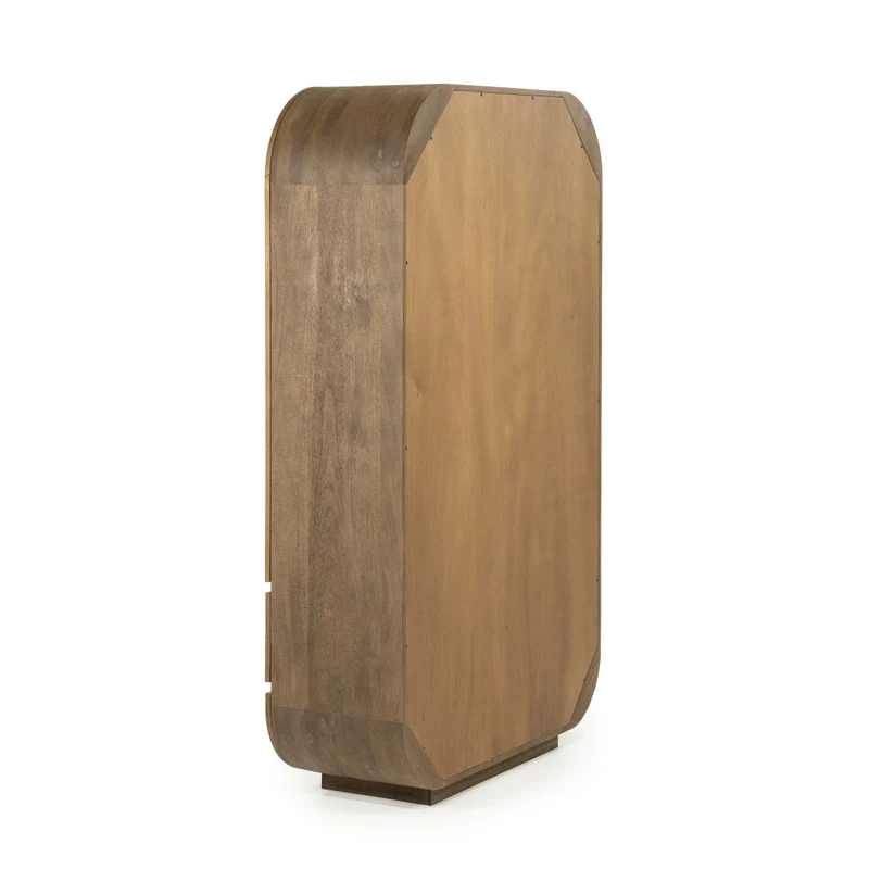 Highboard oval Holz furniert, Schrank mit 2 Schubladen Naturholz-braun, Wohnzimmerschrank oval Holz, Höhe 180 cm