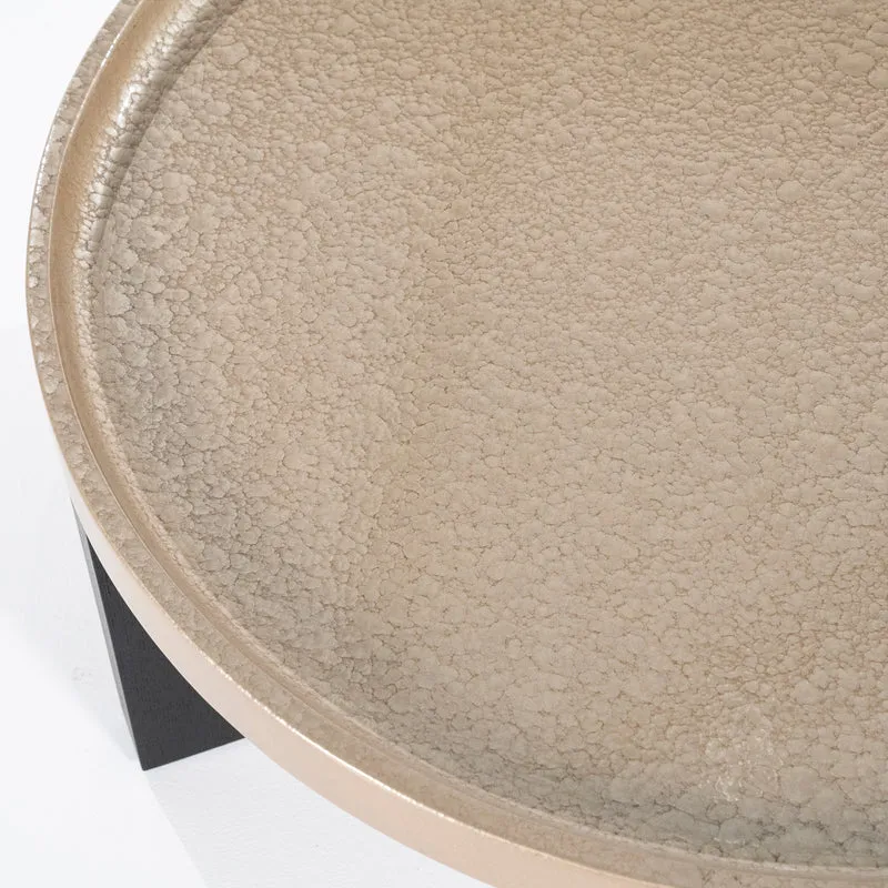 Couchtisch rund beige-schwarz, runder Couchtisch beige, Durchmesser 90 cm