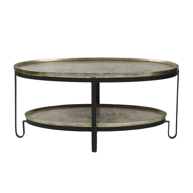 Couchtisch rund Metall, Metall-Couchtisch Gold-schwarz, Durchmesser 96 cm