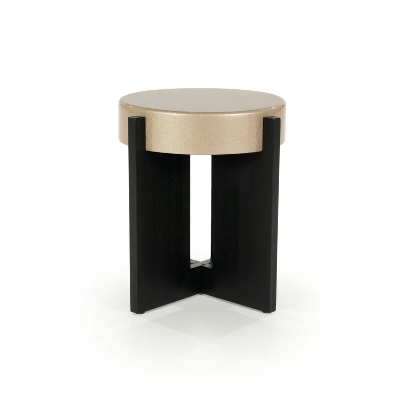 Beistelltisch rund beige-schwarz, runder Beistelltisch beige, Durchmesser 40 cm