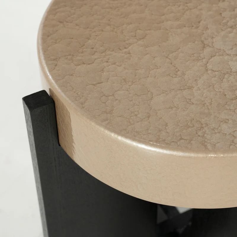 Beistelltisch rund beige-schwarz, runder Beistelltisch beige, Durchmesser 40 cm