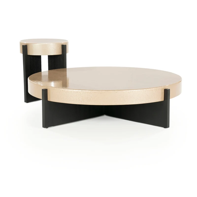 Beistelltisch rund beige-schwarz, runder Beistelltisch beige, Durchmesser 40 cm