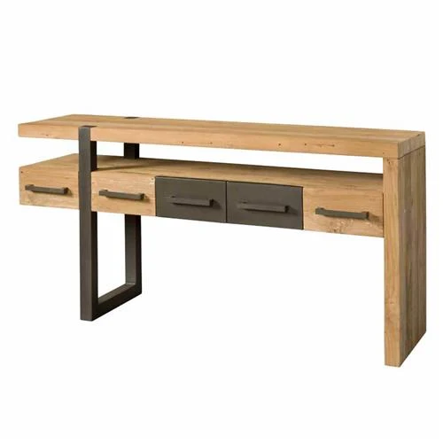 Konsole mit Schubladen Teakholz, Konsole braun mit Schublade Holz, Breite 145 cm