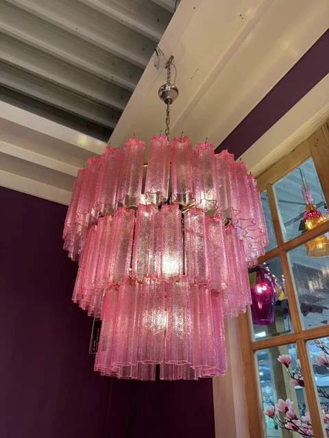 Kronleuchter lila, Kronleuchter pink Glas 9 Flammig, Durchmesser 80 cm