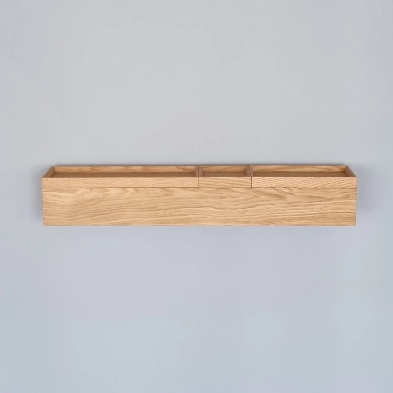 schmale Wandkonsole massive Eiche natur 72cm drei Tabletts