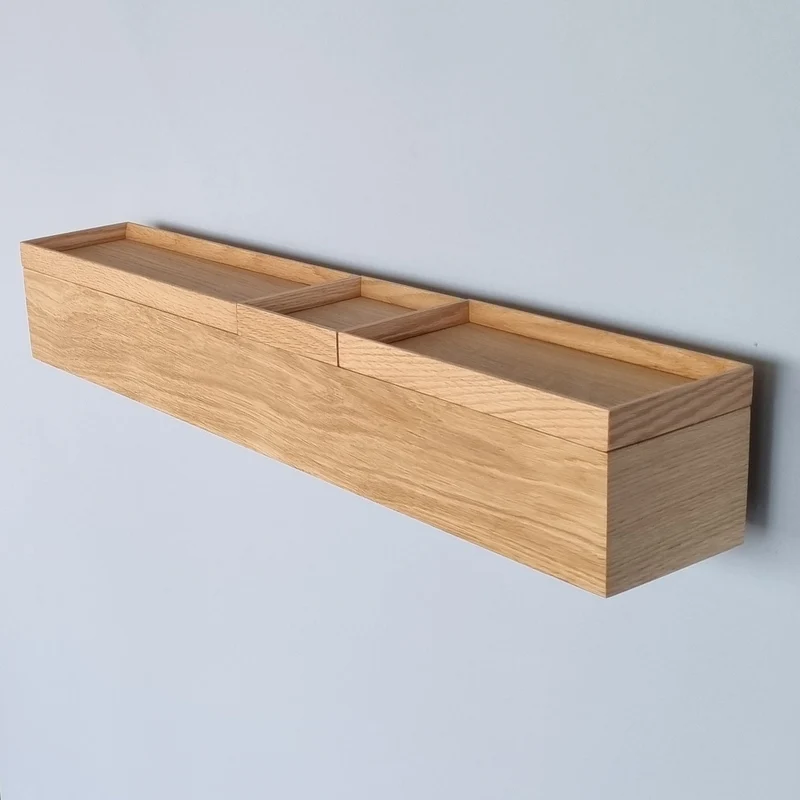 schmale Wandkonsole massive Eiche natur 72cm drei Tabletts