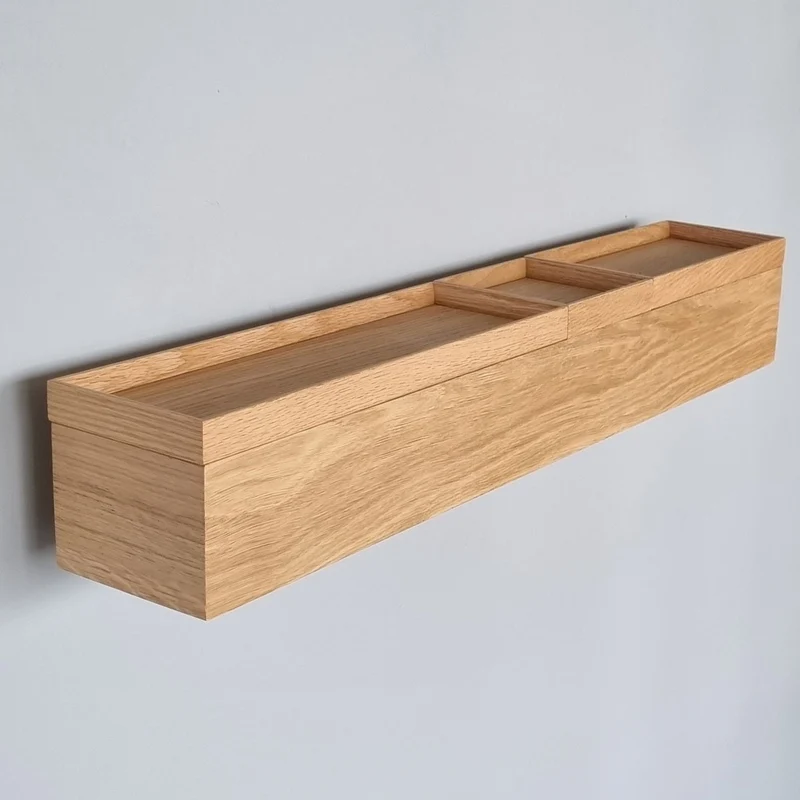 schmale Wandkonsole massive Eiche natur 72cm drei Tabletts