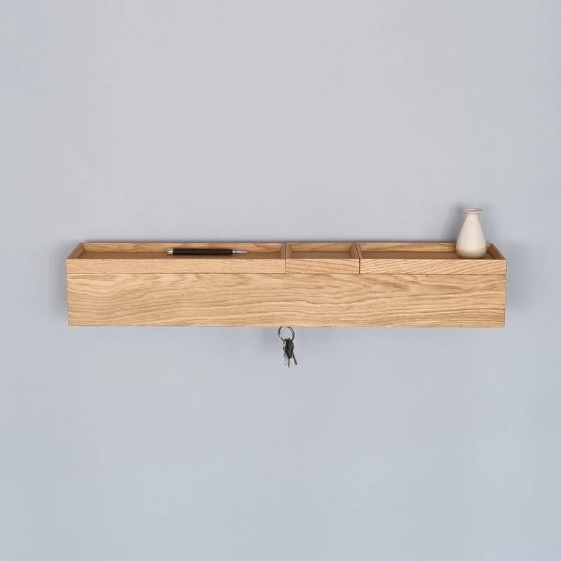 schmale Wandkonsole massive Eiche natur 72cm drei Tabletts