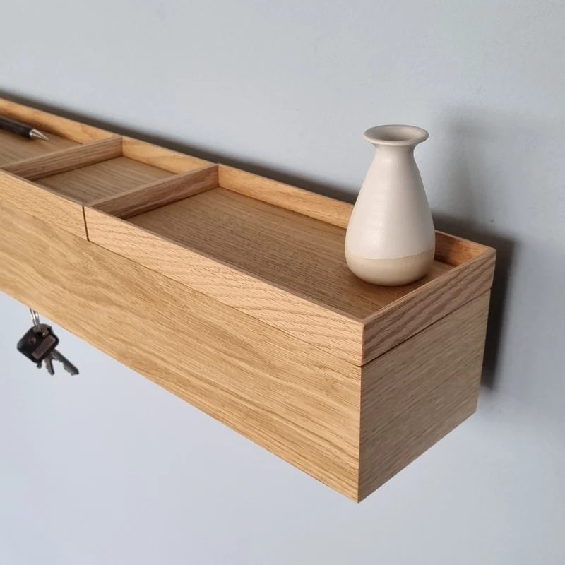 schmale Wandkonsole massive Eiche natur 72cm drei Tabletts