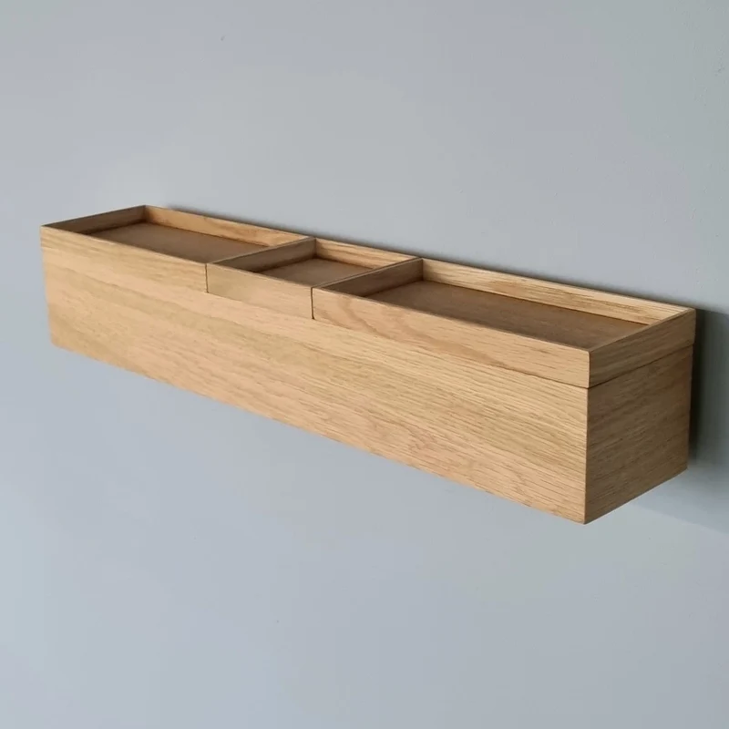 schmale Wandkonsole massive Eiche natur 60cm drei Tabletts