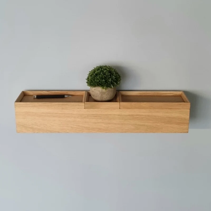 schmale Wandkonsole massive Eiche natur 60cm drei Tabletts