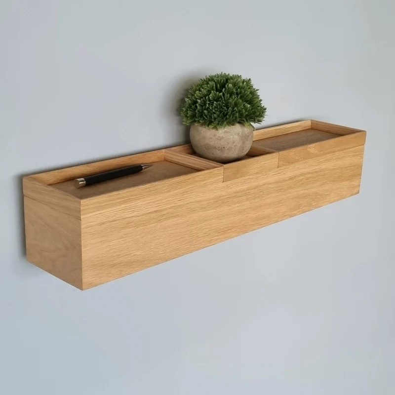 schmale Wandkonsole massive Eiche natur 60cm drei Tabletts