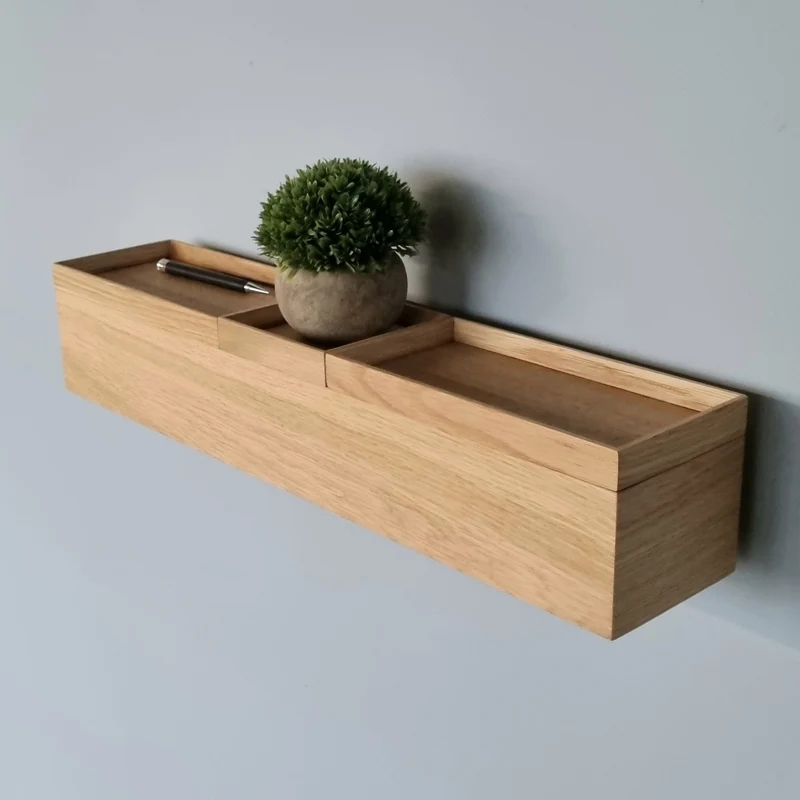 schmale Wandkonsole massive Eiche natur 60cm drei Tabletts