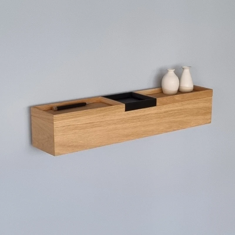 schmale Wandkonsole massive Eiche natur 60cm drei Tabletts