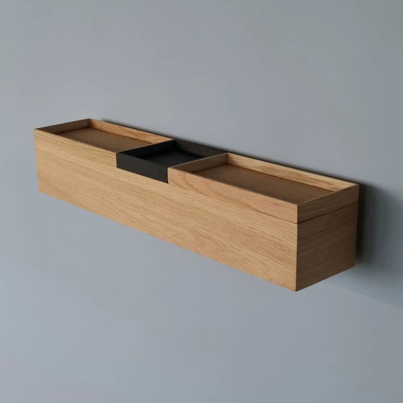 schmale Wandkonsole massive Eiche natur 60cm drei Tabletts