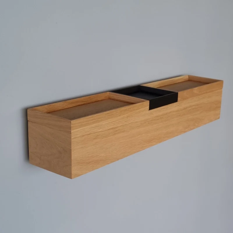 schmale Wandkonsole massive Eiche natur 60cm drei Tabletts