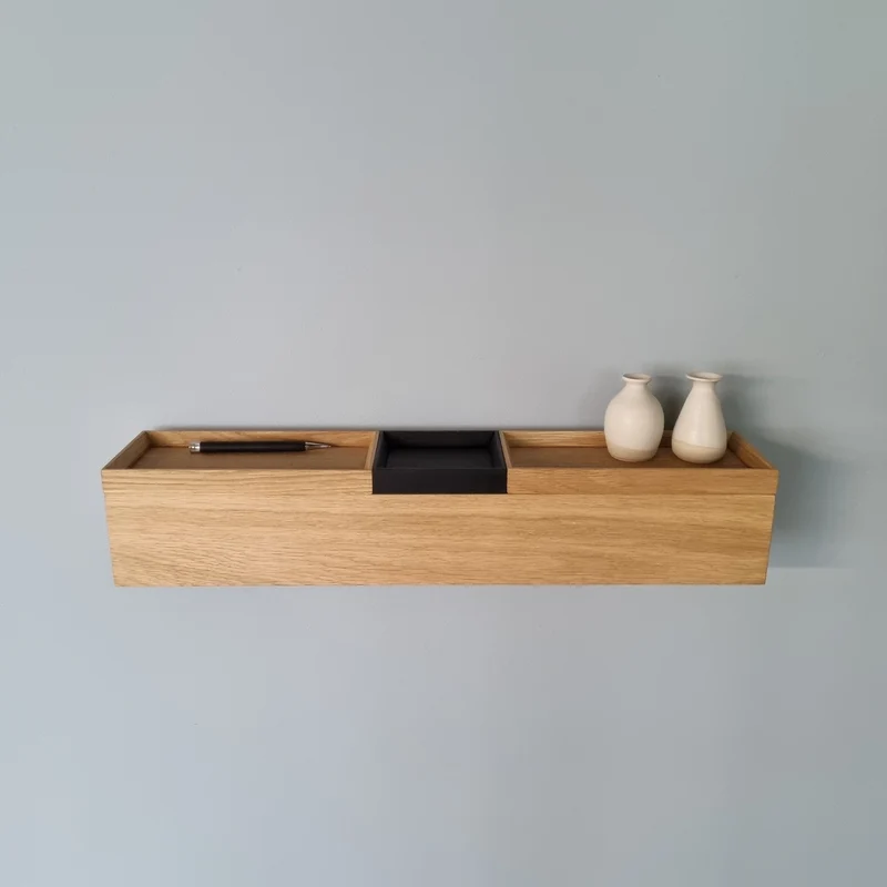 schmale Wandkonsole massive Eiche natur 60cm drei Tabletts