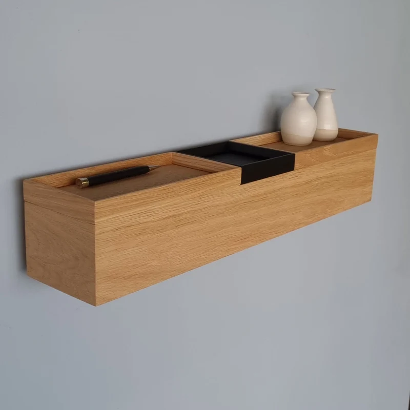 schmale Wandkonsole massive Eiche natur 60cm drei Tabletts