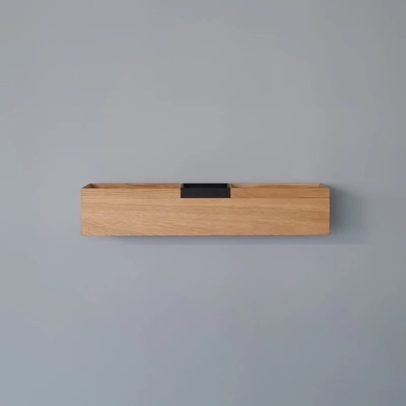 schmale Wandkonsole massive Eiche natur 60cm drei Tabletts