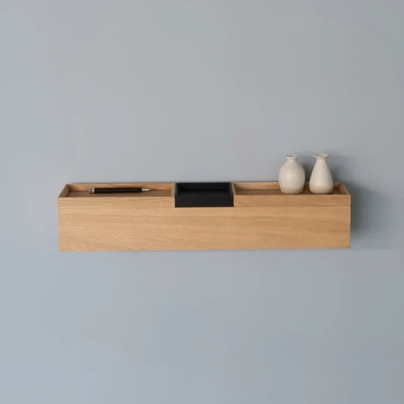 schmale Wandkonsole massive Eiche natur 60cm drei Tabletts