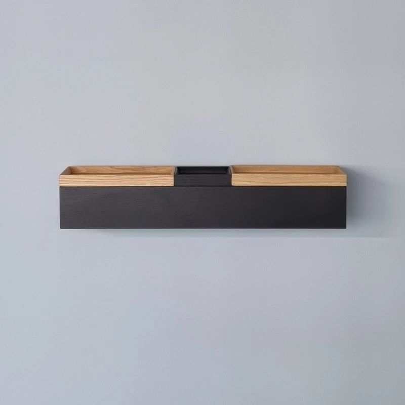 schmale Wandkonsole massive Eiche schwarz 60cm drei Tabletts