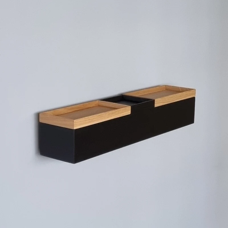 schmale Wandkonsole massive Eiche schwarz 60cm drei Tabletts