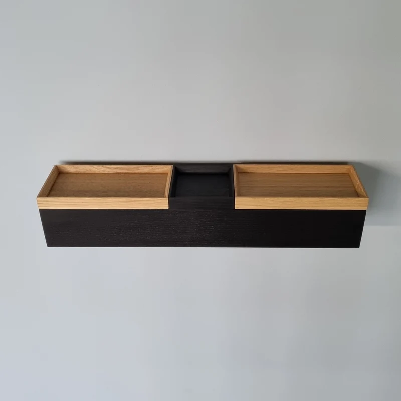 schmale Wandkonsole massive Eiche schwarz 60cm drei Tabletts