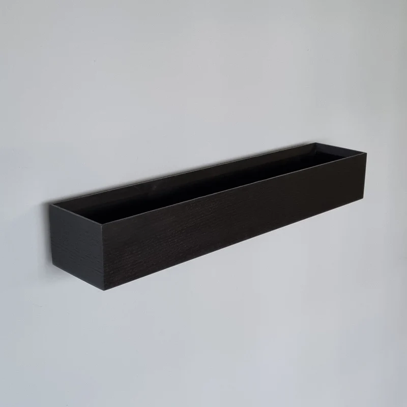 schmale Wandkonsole massive Eiche schwarz 60cm zwei Tabletts