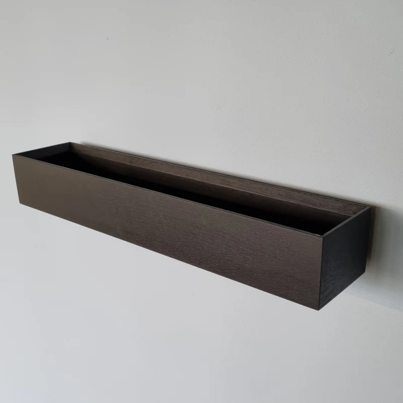 schmale Wandkonsole massive Eiche schwarz 60cm zwei Tabletts